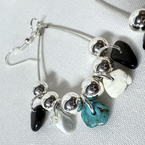 Sterling Silver Turquoise Quartz Agate Beaded Dangle Earrings - Picture 4 of 6